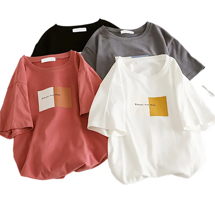 Korean T Shirt Simple Loose Casual Cotton Oversize T-shirt Graphic Plain Plus Size Women's T-shirts