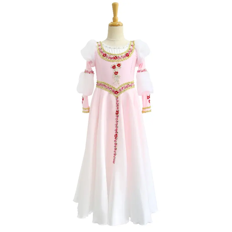 Vestido rosa de manga larga con flores bordadas para actuaciones musicales, ropa de baile para actuaciones y actuaciones