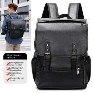 Custom Vintage 16-inch Laptop <b>Backpack</b> Men Soft Pu <b>Leather</b> <b>Large</b> Capacity Retro Business Style Waterproof Closure - Product Image 1