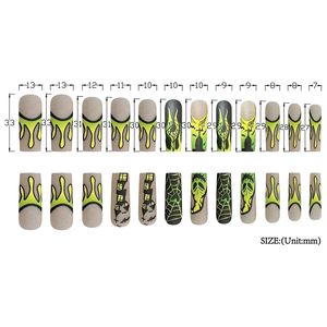 24PCS 100% PCR Post-Consumer Recyclé Château Toile d'Araignée Flame Design <span class=keywords><strong>Faux</strong></span> Ongles Halloween Carré Extra Long Ongles à Pression - Product Image 4