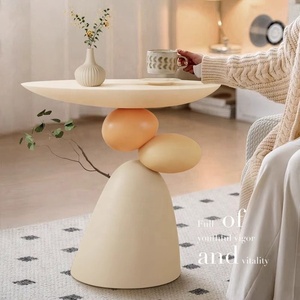 Mesa <span class=keywords><strong>Auxiliar</strong></span> Minimalista de Resina Epoxi, Mesa Circular con Base Integrada, Impermeable, para Dormitorios Pequeños y Apartamentos - Product Image 1