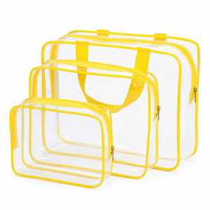 กระเป๋าใส่อุปกรณ์อาบน้ำ PVC แบบใสพร้อมซิปสีเหลืองและหูหิ้ว กระเป๋าเก็บเครื่องสำอางสำหรับเดินทาง - Product Image 2