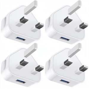 Adaptateur USB Prise UK Lot de 4 Charge Rapide 5V 1A Prise Murale 3 Broches pour 14/13/12/11/<span class=keywords><strong>XR</strong></span>/XS Max/SE/8/7/6/5 Matériau Ignifuge PC - Product Image 1