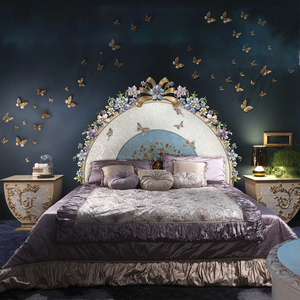 Cổ Điển Châu Âu Đầy Màu Sắc Cô Gái Công Chúa Cao Trở Lại Giường Nghệ Thuật Hoa Lãng Mạn Nữ Hoàng Nền Tảng Hoa Tay Chạm Khắc Giường - Product Image 5