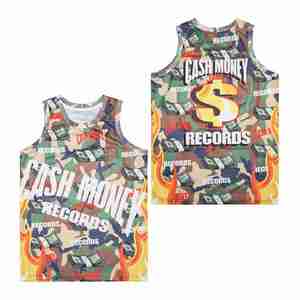 Jersey Basket Bordir Jahitan Sublimasi Ukuran US Street Vintage CASH MONEY RECORDS WORLD WYANE Pria Bernapas Nyaman - Product Image 3