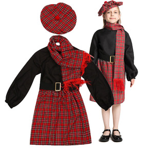 Ecowalson Filles Style Ethnique Rouge Treillis Ecosse Fête Fantaisie Robe Nationale Halloween Cosplay Carnaval Costume - Product Image 1