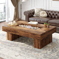 Table basse robuste à bords épais, capacité 300 lb, avec plateau encastré et pieds massifs, durable, style minimaliste, idéale pour appartement et salon