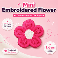 Patch brodé mini fleur rose vif de 1,6 cm, appliqué à coudre pour vêtements, sacs, chapeaux, accessoires pour cheveux et ensemble de décoration artisanale DIY.