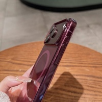 Coque de téléphone transparente magnétique en acrylique cerise foncé bordeaux avec dos bleu chambray pour iPhone 18 17 16 15 Pro Max