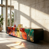 Meuble TV arrondi en fibre de verre, design abstrait organique vibrant pour un intérieur d'art contemporain