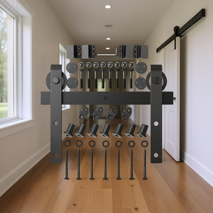 Kit de quincaillerie pour porte de grange en acier au carbone, 10 pieds, capacité de charge de 330 lb, double porte de 5 pieds de large, style ferme intérieur - Product Image 2