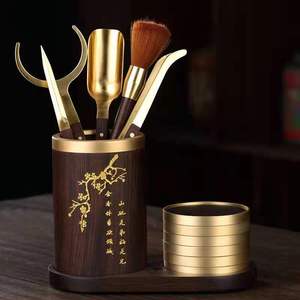Plum Blossom <b>Tea</b> <b>Set</b> Solid Wood Ebony Copper Kung Fu <b>Tea</b> Utensils Six Gentlemen Afternoon <b>Tea</b> Ceremony Tools Cylinder Shape - Product Image 1