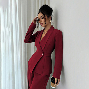 Ensemble de bureau pour femmes IStapromo Gifts, ensemble deux pièces tendance avec pantalon droit à manches longues, velours infroissable - Product Image 5
