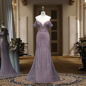 Robe de soirée sirène élégante <span class=keywords><strong>rose</strong></span> poudré pour femme, idéale pour mariage et soirée formelle, taille naturelle, broderie de cristaux, style arabe Lsz003 - Product Image 1