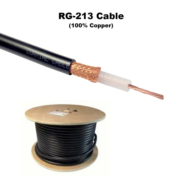 Flexible RG-213 Coaxial Cable Bulk MIL-C-17 Standard 50 Ohm Low Loss 100% Bare Copper PVC Jacket for Ham Radio CB Antenna