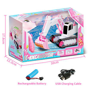 Escavatore RC in Metallo 1:24 con Musica e Luci, Camion Giocattolo Telecomandato a 6 Canali Rosa con Caricabatterie - Product Image 2