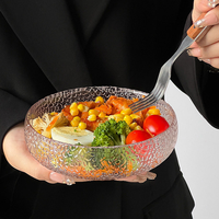 Bol à salade en verre texturé, bol à fruits rond martelé pour la cuisine, le dessert, le petit-déjeuner, la maison, la restauration, la table