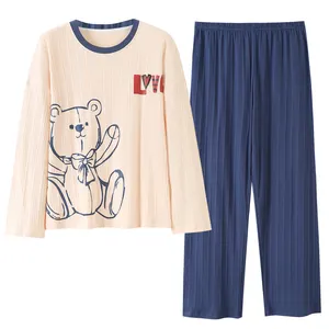 Supplier cute cartoon pyjamas Autumn winter long sleeve sleepwear cotton pajamas for women set
