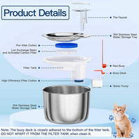 Fontaine à eau pour animaux de compagnie en acier inoxydable 304 de qualité alimentaire, 2 L, silencieuse, à circulation d'eau, pour chats, petits chiens, intérieur