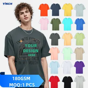 YINCH Garment custom print tshirt 180gsm 35%cotton 65% polyester men's t-shirt round neck high quality drop shoulder t shirts