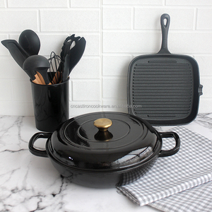 Geovein Casserole ronde peu profonde en fonte émaillée avec couvercle - Product Image 6