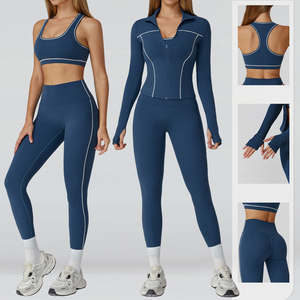 Set Yoga Attivo da 4 Pezzi per Donna: Reggiseno Halter Traspirante a Vita Alta, Giacca Larga, Leggings a Rapida Asciugatura, Taglie Forti - Product Image 2