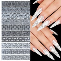 Autocollants pour ongles en papier dentelle vintage, noir et blanc, floraux, autocollants adhésifs non toxiques, décalcomanies pour manucure DIY