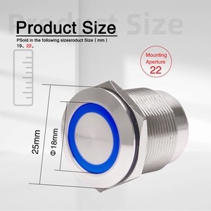 Кнопка-выключатель с подсветкой <span class=keywords><strong>LED</strong></span>, 22 мм, 5А, 250В, водонепроницаемая IP67, из нержавеющей стали, 12В/24В/110В/220В, с фиксацией/моментального действия, с проводом - Product Image 3