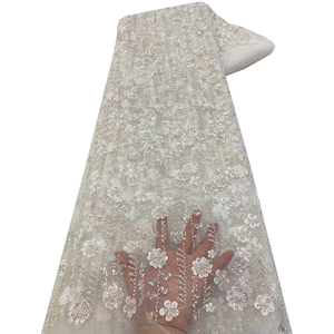 Ni. Ai sang trọng Wedding Dress Vật liệu đính cườm <span class=keywords><strong>Net</strong></span> ren vải Ngọc Trai Thêu <span class=keywords><strong>Sequins</strong></span> Bridal hoa lưới Warp dệt kim cho cô gái - Product Image 3