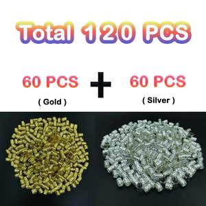 120 pièces bricolage or argent perruque de boucle de cheveux tresse sale galvanisée avec boucle métallique adhésive boîte sac en plastique outils d'extension de cheveux - Product Image 6