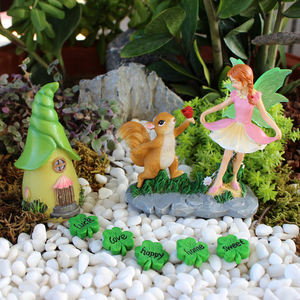 Kit de accesorios de jardín de hadas niña con trébol de ardilla figuritas en miniatura de resina DIY jardín casa de muñecas decoración de paisaje - Product Image 3