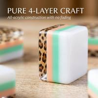 Jeu de Mahjong Américain Tendance à Imprimé Léopard – Tuiles Acryliques 4 Couches – Portable pour Soirées de Poker et de Jeux et Fêtes