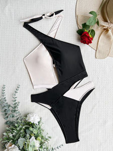 Cao cắt của phụ nữ một mảnh áo tắm biểu tượng tùy chỉnh dây chuỗi thong Bikini Rỗng ra trở lại chéo Tummy kiểm soát đồ bơi - Product Image 4