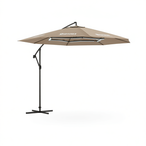 Parasol de jardin cantilever taupe 118,1 pouces avec lumières LED et mât en acier – Accessoire d'ombrage extérieur - Product Image 1