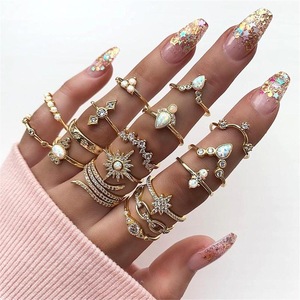 12 Pz/set Della Boemia Dell'annata Corona Gocce D'acqua Stelle Geometrica Regolabile Set Anello Di Cristallo Delle Donne Del Partito di Cerimonia Nuziale Dei Monili del Regalo - Product Image 1