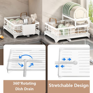 رف تجفيف أطباق معدني مقاوم للصدأ بطبقتين مع حامل للعيدان، مناسب للمطبخ، يقبل الطلبات حسب تصميم العملاء (OEM/ODM) - Product Image 2