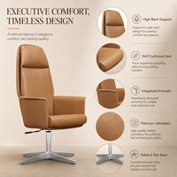 Chaise de bureau de direction ergonomique de luxe en cuir, dossier haut réglable avec accoudoirs en PU, base à quatre étoiles