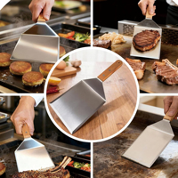 Spatule de barbecue extra large en métal avec manche en bois pour retourner les pancakes, les smash burgers, les poêles et les grilles