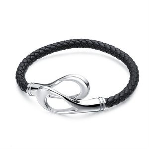 Wholesale Fashion Jewelry Custom Hand-woven Knit Wrist Band <b>Leather</b> <b>Bracelet</b> Stainless Steel Unique Clasp <b>Bracelet</b> for Men - Product Image 1