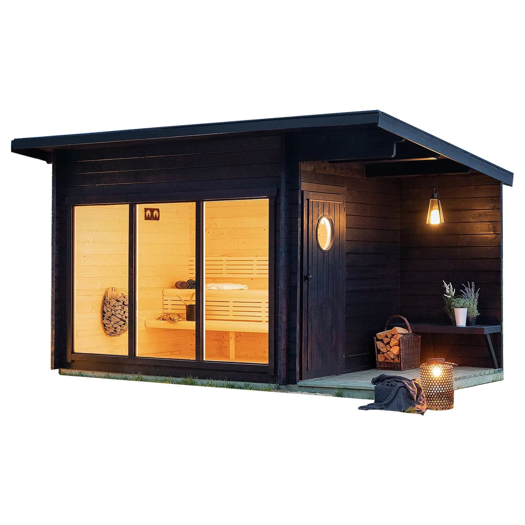 Casa de cabine com janela de vidro tamanho grande, sauna personalizada