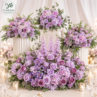 Susunan Bunga Buatan Tangan YM untuk Dekorasi Meja Pernikahan, Bunga Sutra Buatan, Set Bunga Ungu Muda