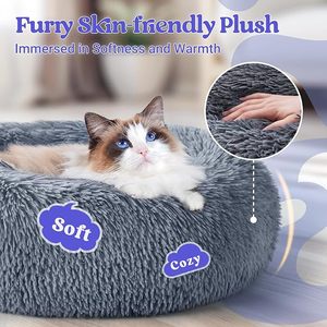 Cama Redonda y Esponjosa para Perros y Cachorros, Lavable a Máquina, Antideslizante, Relajante, de Felpa Suave, Tipo Donut, para Gatos, para Interiores del Hogar - Product Image 3