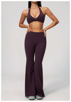 Ensemble soutien-gorge de yoga dos nu en V profond brossé avec logo personnalisé GH pour femme, taille haute, ajustement serré, contrôle du ventre, respirant, grande taille, pour la gym et l'entraînement