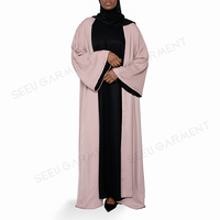 Ensemble Abaya Femme Bicolore Personnalisé 2 Pièces Noir et Rose avec Panneaux Contrastants Robe Musulmane Modeste Vêtements Islamiques Tenues en Gros