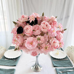 Romantic Dreamy Artificial Flower Ball Centerpiece Mixed Pink Roses Crystal Stand Wedding Home <b>Decor</b> Handmade High Simulation - Product Image 4