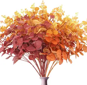 36Pcs Artificial Flowers 12.7in FauxFall Eucalyptus Leaves Stems Plants for Home Kitchen Thanksgiving Decor Orange Red Yellow