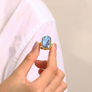 แหวนเปลือกหอยแฟชั่นสำหรับผู้หญิง ชุบทองคำแท้ 14k 18k ไม่หมอง ผลิตจากสแตนเลสสตีล 316L - Product Image 5