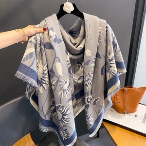 Écharpes en cachemire à motif de tournesol de style rétro, écharpes chaudes d'hiver, cape épaisse, poncho pour femmes, châle en pashmina double face, étoles surdimensionnées - Product Image 1