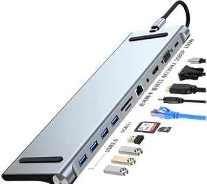 Estação de acoplamento multiportas USB Hubs para Hd-mi Rj45 Adaptadores Ethernet Novidade multiportas multifuncional Laptop USB C USB-C Tipo