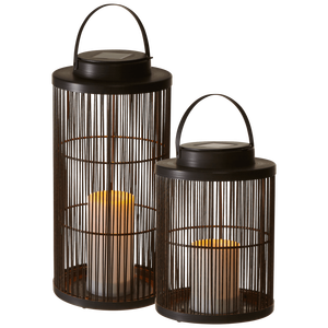 2023 fabbrica all'ingrosso tessitura a mano stile nordico moderno piccolo nero impermeabile plastica Rattan solare alimentato lanterna di candela all'aperto - Product Image 3